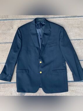 Lauren Ralph Lauren Blazer Jacket Mens 44R Navy Wool Notch Lapel Gold Buttons